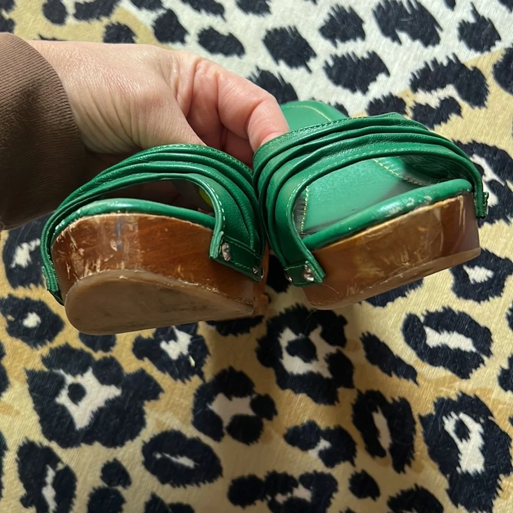 Vintage Green Satin Slide Sandals - Picture 4 of 8